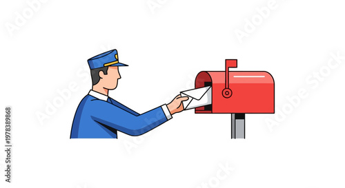 Postman Placing A Letter In A Red Metal Mailbox For Delivery Service Representing Professional Communication And Postal Work Business Operations