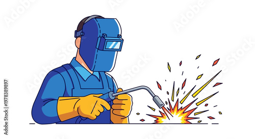 Industrial Professional Worker Using Manual Torch Equipment To Join Metal Parts In A Controlled Workshop Environment With Safety Gear Protection Wear