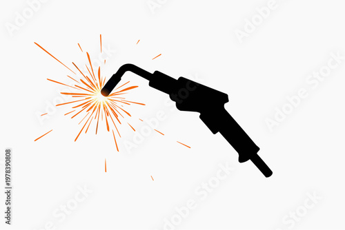  Welding Torch with Sparks - Industrial Tool Silhouette Icon Illustration