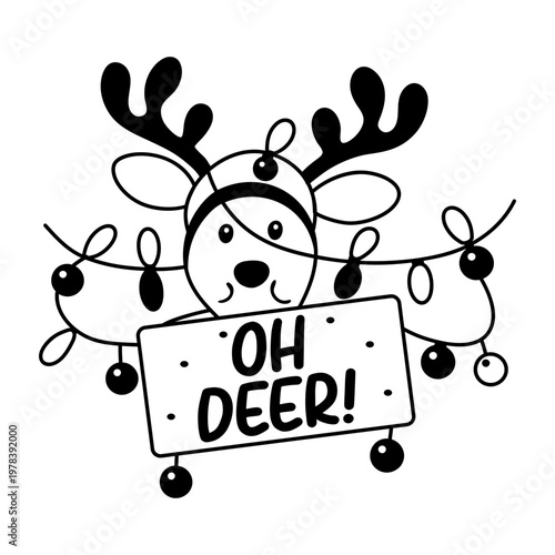 A glyph sticker of santa deer with oh deer typography 

