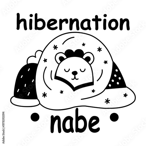 A glyph sticker of napping bear with hibernation typography 

