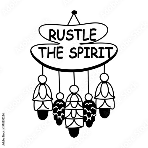 A glyph sticker of hanging ornaments with rustle the spirit typography

