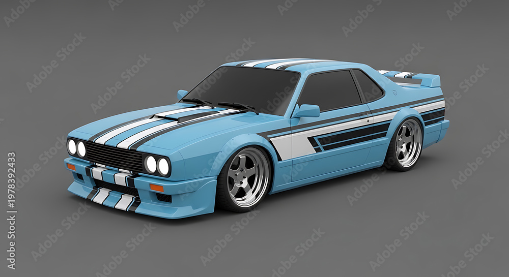 Fototapeta premium Detailed 3d render of a blue classic sports car on transparent background