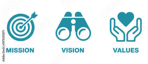 Mission vision values icon design modern vector illustration corporate organization purpose direction strategy symbol isolated on white background