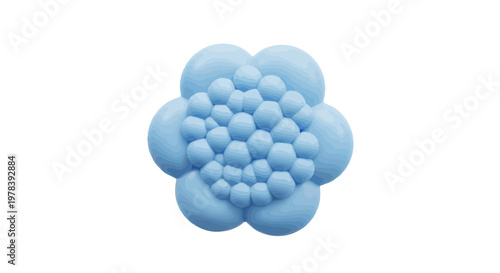 Softly textured blue blossom flower design with gentle rounded petals and a delicate intricate center on a pristine white background