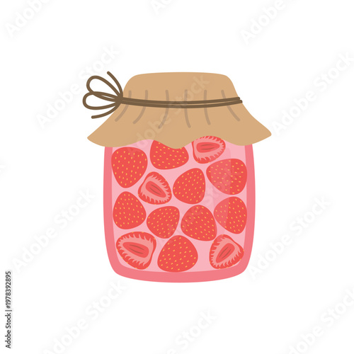 Strawberry jam, sweet food. Vector Cartoon Illustration