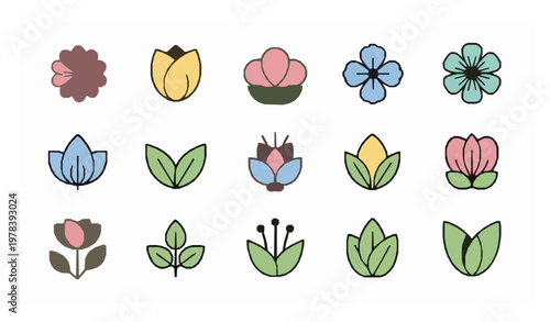 Floral simple icon set vector illustration isolated
