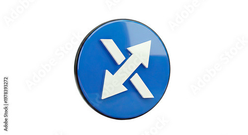 3D Icon of Two Arrows Expanding Outward on Blue Circle