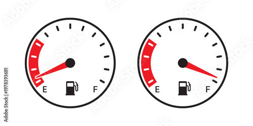 Fuel tank meter icon in flat style. Petrol gauge dashboard vector illustration on isolated background. Energy indicator sign business concept.