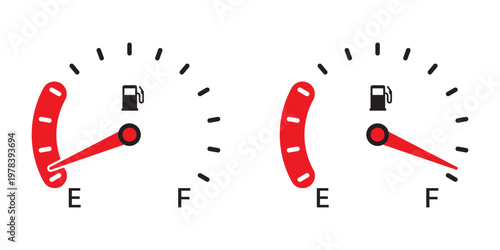 Fuel tank meter icon in flat style. Petrol gauge dashboard vector illustration on isolated background. Energy indicator sign business concept.