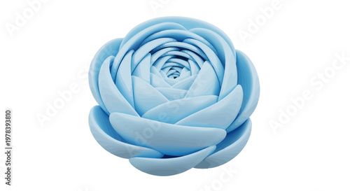 An exquisite pale blue geometric flower blossom, meticulously crafted digital art showcasing serene petals and intricate design, reflecting a precision-rendered aesthetic