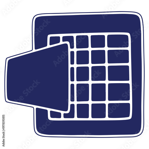 Stylized security safe icon in navy blue with white outline for protection and secure storage of valuable items assets and documents
