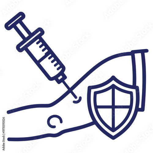 Vaccination for health protection syringe injecting vaccine into arm with security shield prevention of disease and spreading viruses concept