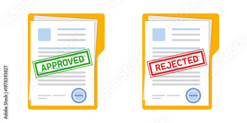 Approved and rejected document icon in flat style. Completed file vector illustration on isolated background. Report sign business concept.