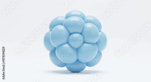 Abstract light blue flower, a charming cluster of soft inflated spheres, creating a visually airy and whisked texture, artfully presented on a pristine white background