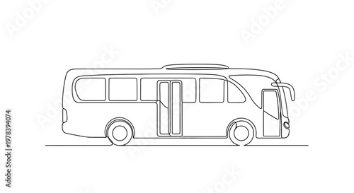 Modern Bus Outline Drawing, Side View, Transportation Concept