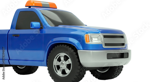 Blue tow truck with orange light bar