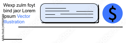 Financial planning, expense management, budget creation, payment solutions, online transactions, money communication. Blue dollar icon with text placeholder. Financial planning and expense tracking