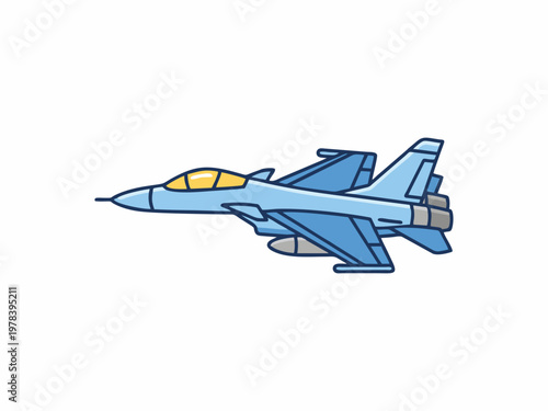 Fighter jet aircraft flat vector illustration in blue colors
