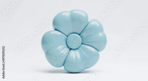 A soft, light blue decorative flower accent with plump petals, resembling a whimsical bloom on a plain background