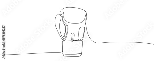 Illustration of a single boxing glove, made in one continuous line. Minimalist sports equipment and combat training icon drawing with a black stroke