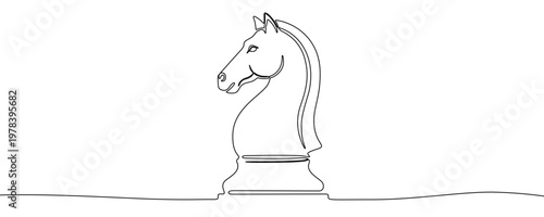 Illustration of a chess knight piece, made in one continuous line. Minimalistic drawing of a board game in the style of one line art. Vector illustration.