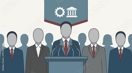 Public Official Speech at Podium, Government, Policy, Business Illustration