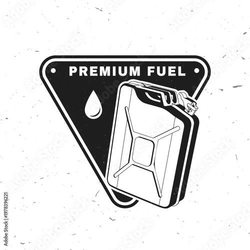 Fuel can container with premium fuel label vector illustration vintage automotive gasoline jerry can design for service station garage t shirt poster sticker isolated on white background
