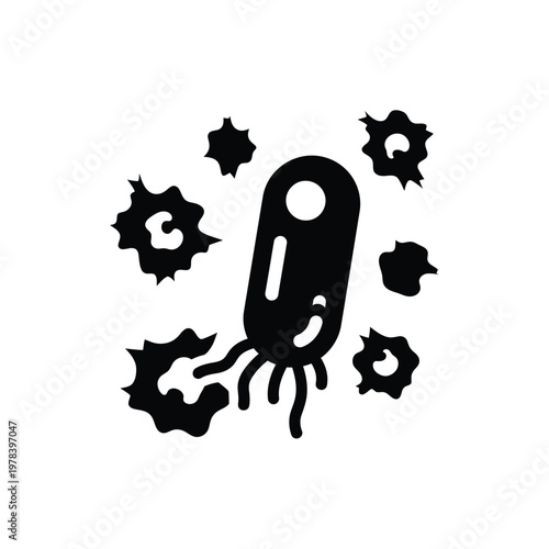 Black Bacteria Cell Icon Graphic.