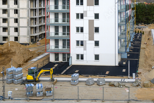 Typical modern apartment buildings under construction