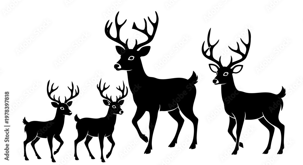 Naklejka premium Silhouette of deer family with antlers
