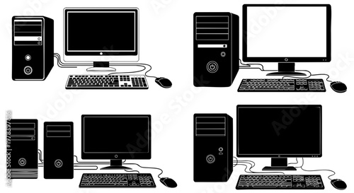 Collection of computer systems with monitors and keyboards