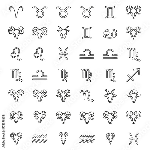 hand-drawn black zodiac astrology symbols set on transparent background