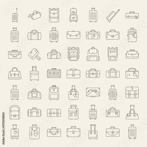 Set of flat design luggage and travel icons on transparent background