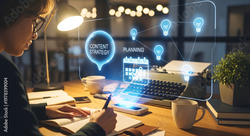 Woman Planning content strategy and working