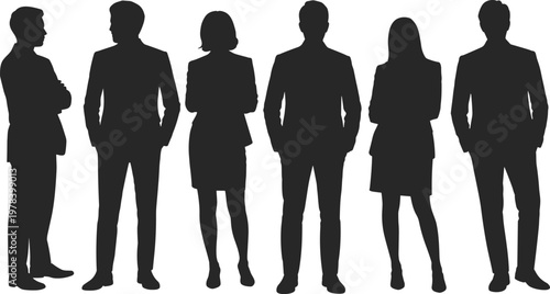 WebBusiness team silhouettes standing together in corporate group unity concept flavector