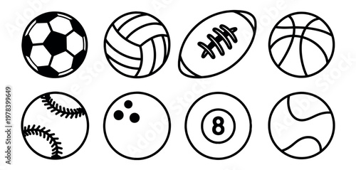 Sport balls icon set vector illustration various sports equipment collection football basketball tennis baseball golf ball design isolated on white background