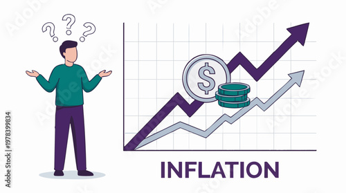 Man confused by rising inflation and economic financial trends
