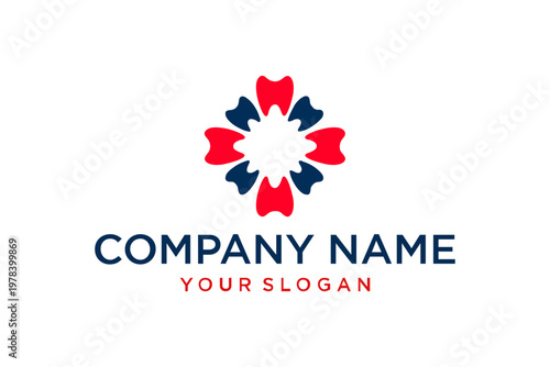 Professional dental clinic logo with tooth symbols in red and blue