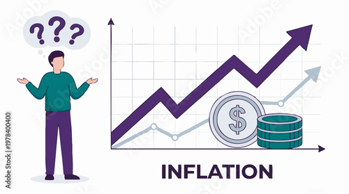 Economic inflation concept with rising costs and confused person