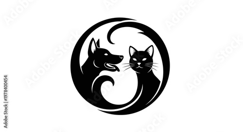 Dog and Cat Yin Yang Symbol Silhouette - Friendship, Harmony, Pets, Domestic Animals