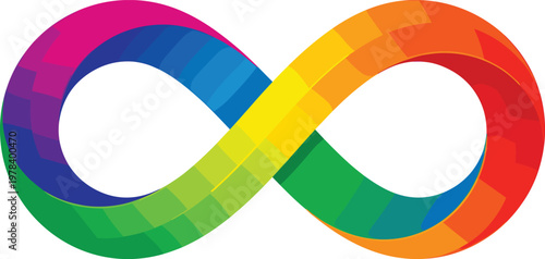 A vibrant, multicolored infinity symbol representing endless possibilities, symbolizing eternity, boundless creativity, and infinite potential in a spectrum of bright colors