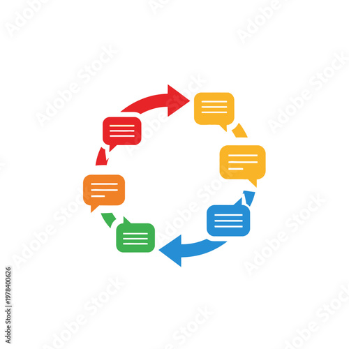 Colorful speech bubbles in circle.