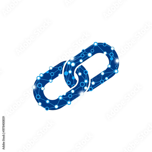 Digital blue chain link icon.