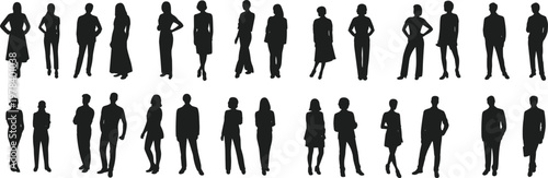 WebDiverse standing people silhouettes in fashion poses, casual business group illustration - flavector