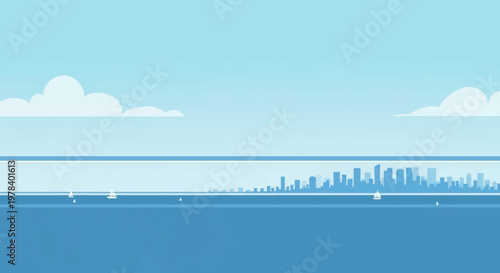 Minimalist Blue Cityscape Skyline Illustration.