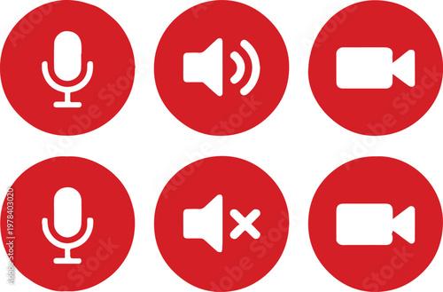 microphone icons with speaker and camera muted and enabled states