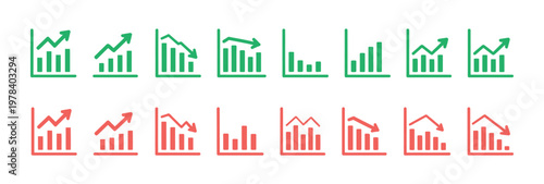 Stock market trend arrows icon modern vector illustration economic chart rising and falling lines investment profit and loss indicator business finance analysis symbol isolated on white background