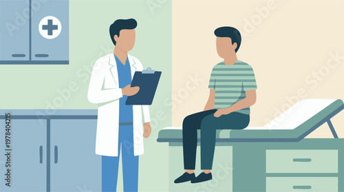 Doctor Consulting with Patient in Examination Room, Healthcare Concept
