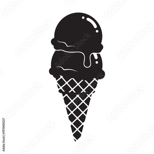 Silhouette of a double scoop ice cream cone with waffle cone